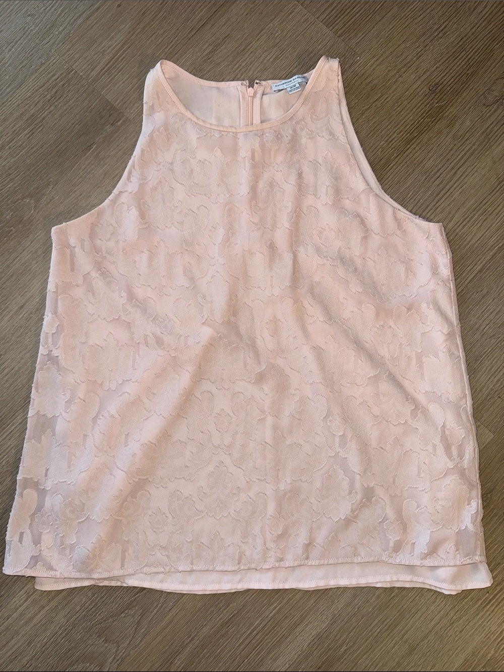 KATHERINE BARCLAY Floral Lace Overlay Light Pink Sleeveless Tank Top Blouse
